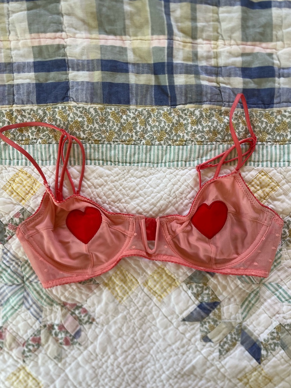 Heart Appliqué Sheer Underwire Bra